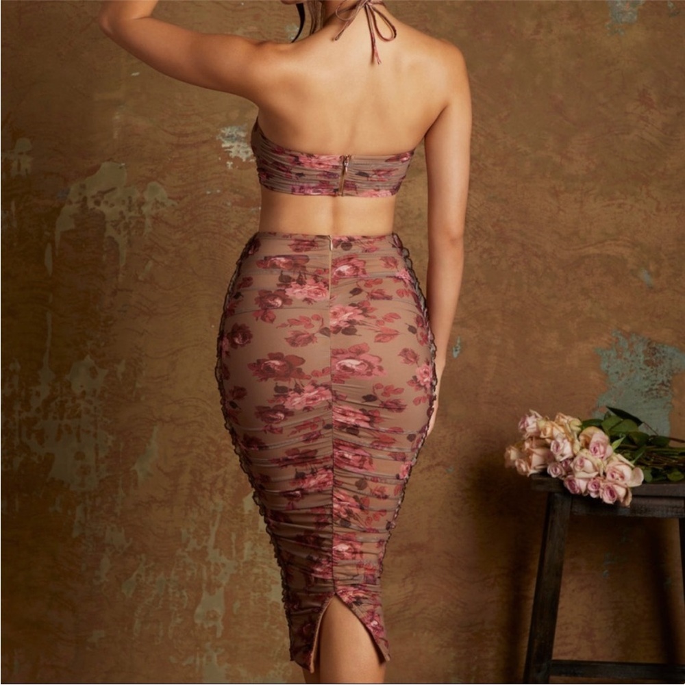 Oh Polly Floral Midi Dress - Red and Brown - Picture 3 of 5